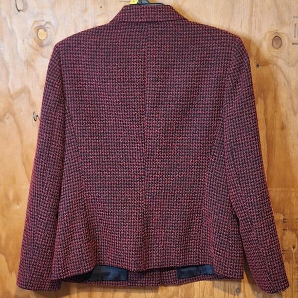 Evan Picone Blazer Women's Size 10 Red Black Houndstooth Classic Office Corpcore - Picture 3 of 9
